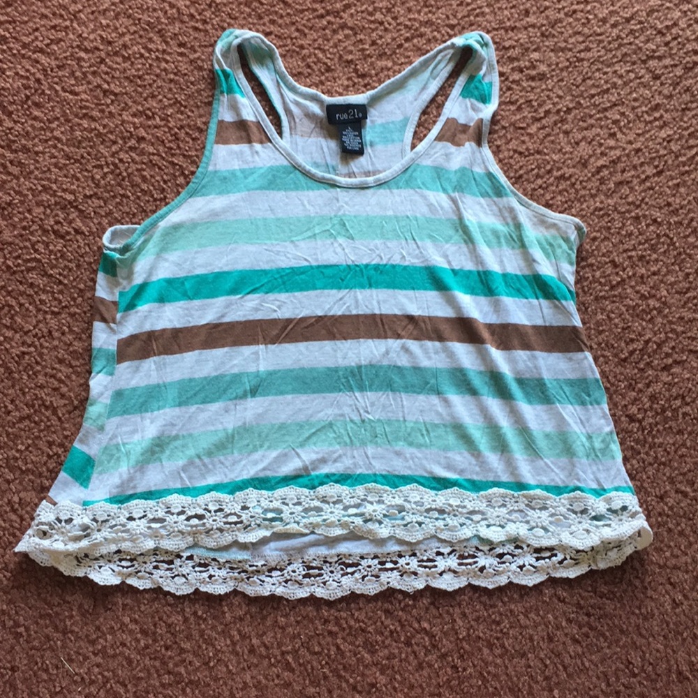 Teal, white, and brown stripped tank top